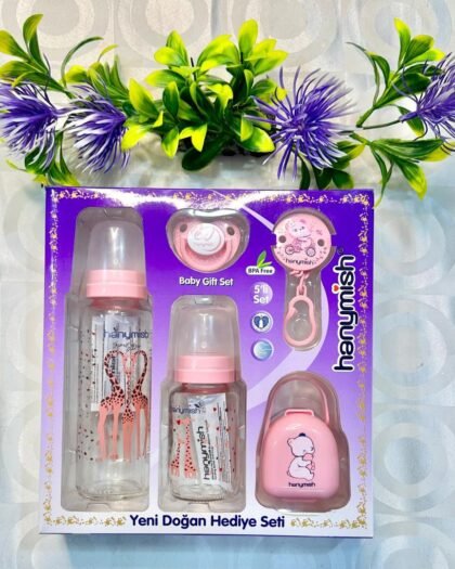 Coffret Naissance Fille – Set 5 Pièces Biberons & Accessoires Hanımış (en verre)
