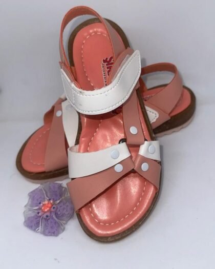 Sandales Fille Bicolores – Rose Pêche & Blanc avec Brides à Pressions