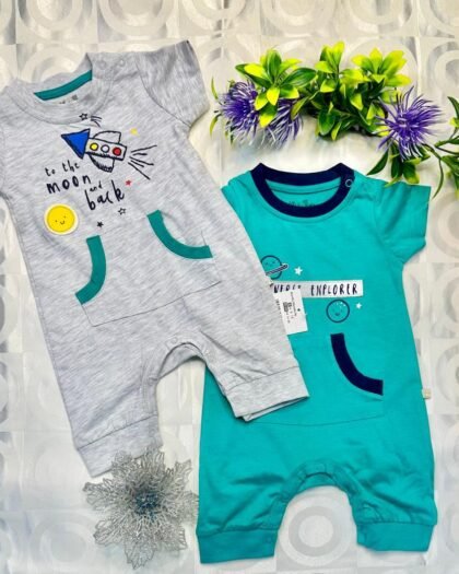 Lot de 2 Barboteuses Bébé Garçon – Thème Espace & Planètes