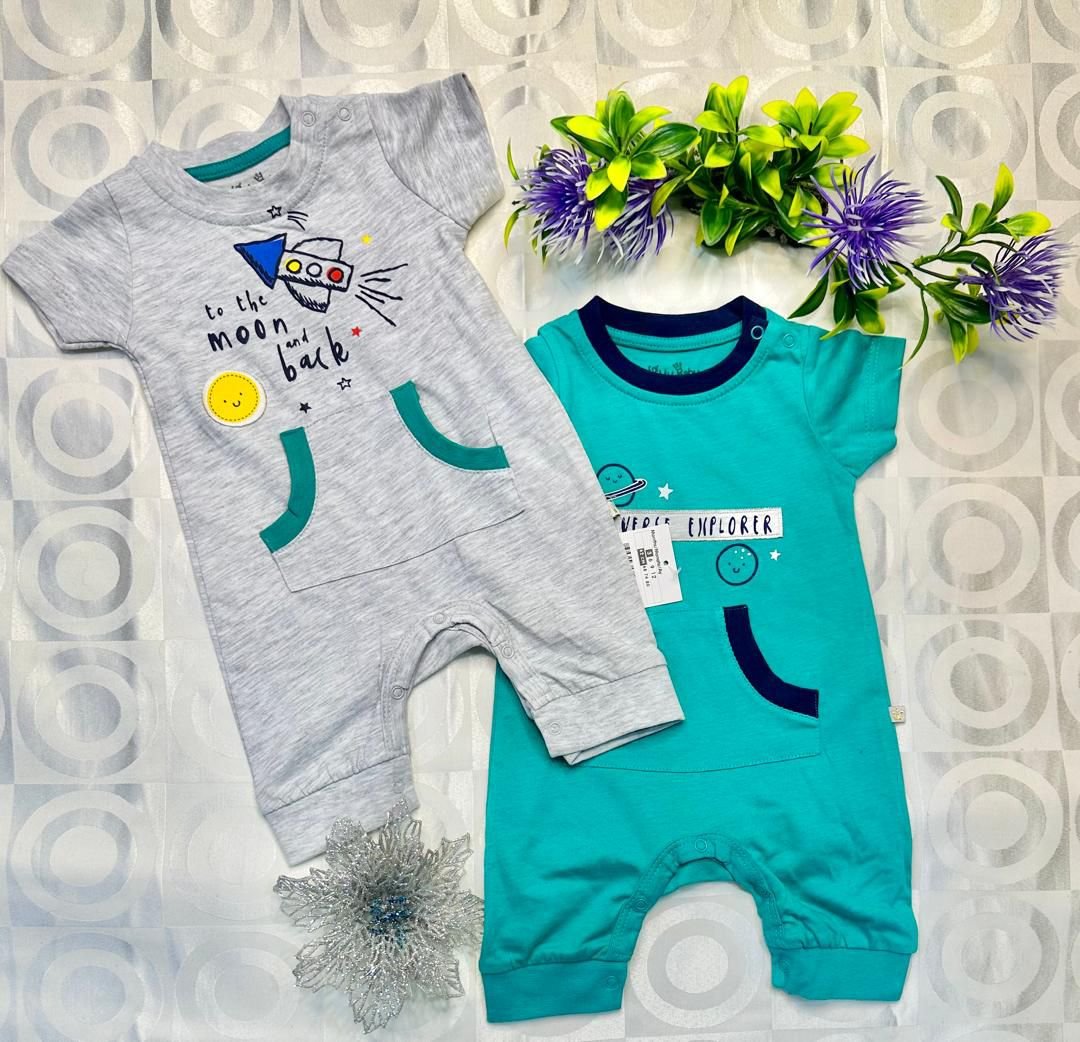 Lot de 2 Barboteuses Bébé Garçon – Thème Espace & Planètes