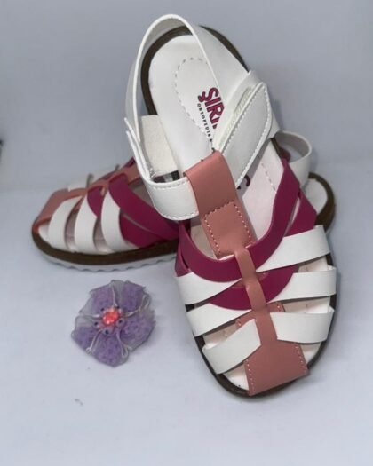 Sandales Fille Style Tressé – Rose & Blanc Cassé