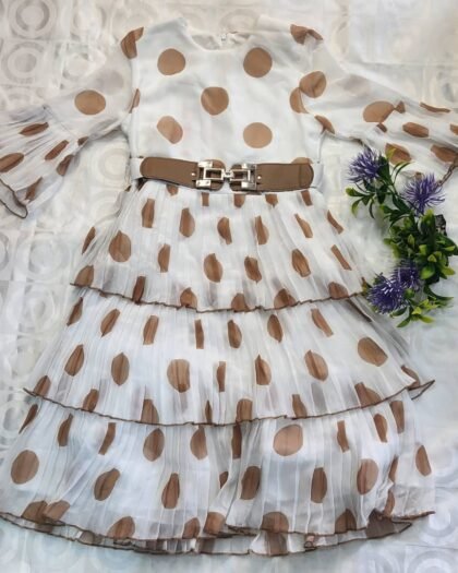 Robe Fille Élégante à Pois – Plissée à Volants avec Ceinture